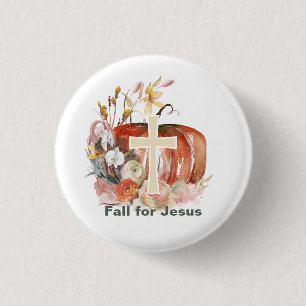 Fall For Jesus Pumpkin & Cross 3 Cm Round Badge
