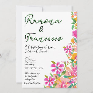 Fall For You Watercolor Floral Wedding Invitation