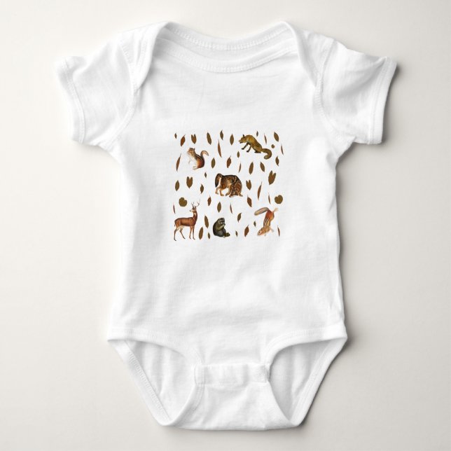 Fall Forest Animals Autumn Leaves Baby Bodysuit (Front)