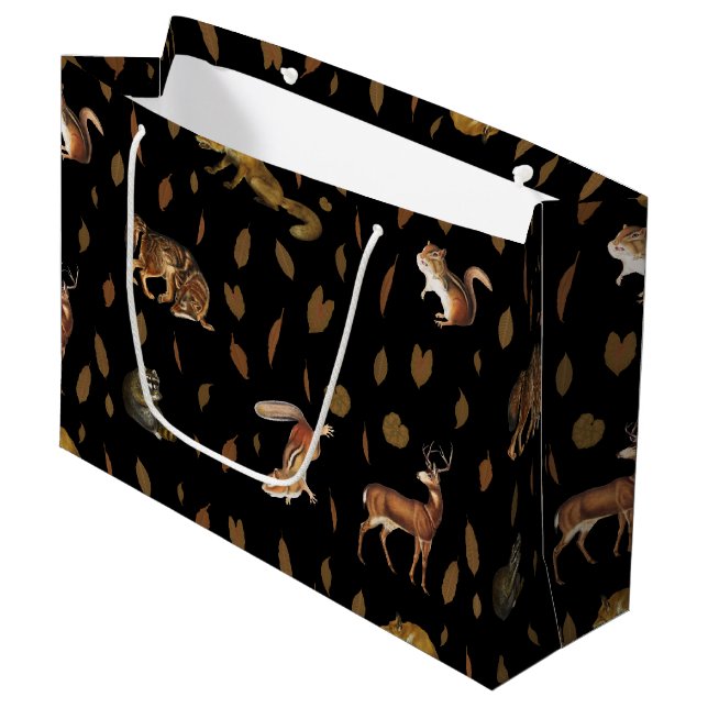 Fall Forest Animals Autumn Leaves Large Gift Bag (Front Angled)