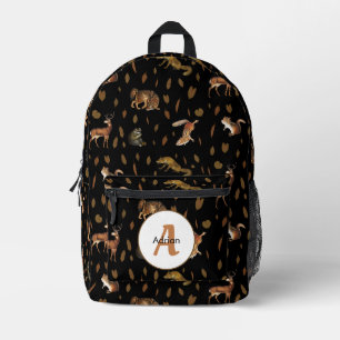 Fall Forest Animals Autumn Leaves Monogram Printed Backpack