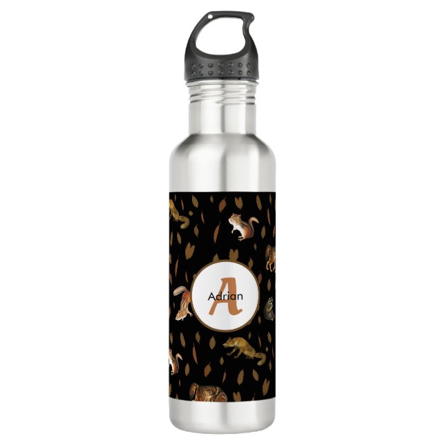 Fall Forest Animals Autumn Leaves Monogram School 710 Ml Water Bottle (Front)