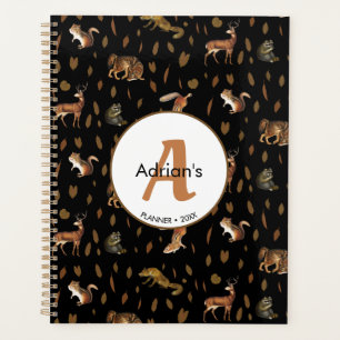Fall Forest Animals Autumn Leaves Monogram School Planner