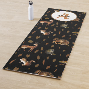 Fall Forest Animals Autumn Leaves Monogram Yoga Mat