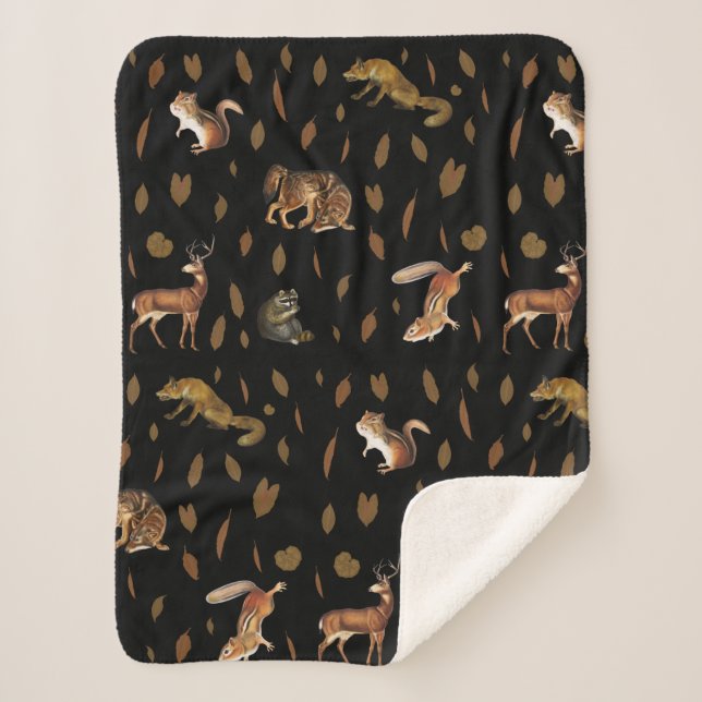 Fall Forest Animals Autumn Leaves Sherpa Blanket (Front)