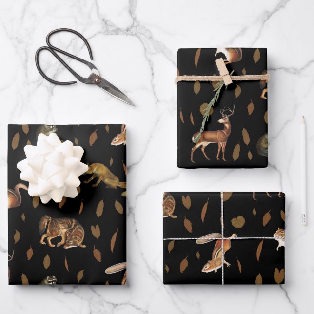 Fall Forest Animals Autumn Leaves Wrapping Paper Sheet (Front)
