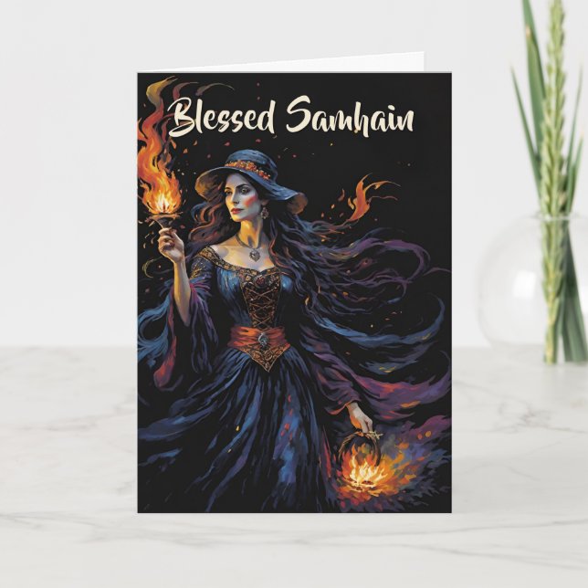 Fall Forest Blessed Samhain Night Pagan Witch Card (Front)