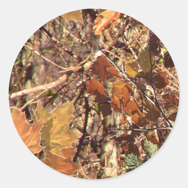 Fall Forest Bush Camouflage Classic Round Sticker (Front)