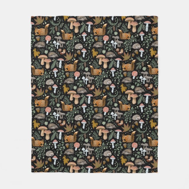 Fall Forest Forager Cosy up Warm Fleece Blanket (Front)