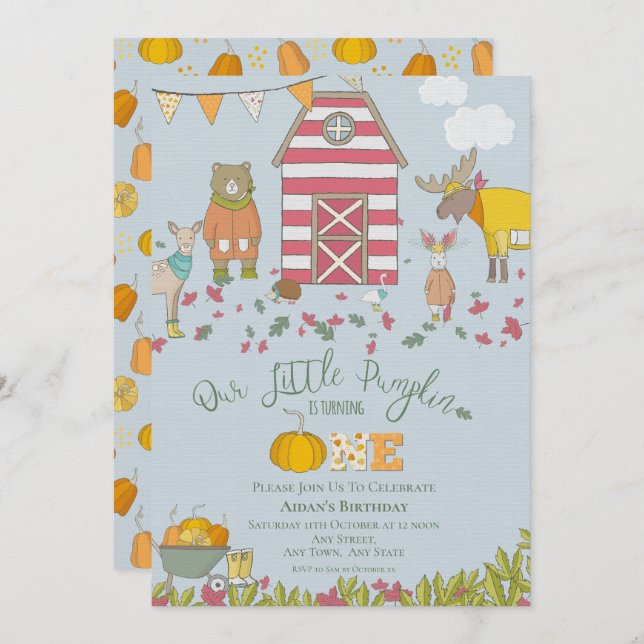 Fall Forest Friends First Birthday Invitation (Front/Back)