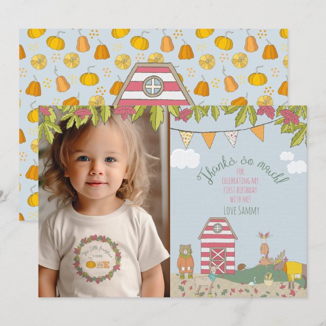 Fall Forest Friends Photo Thank You Card (Front/Back)