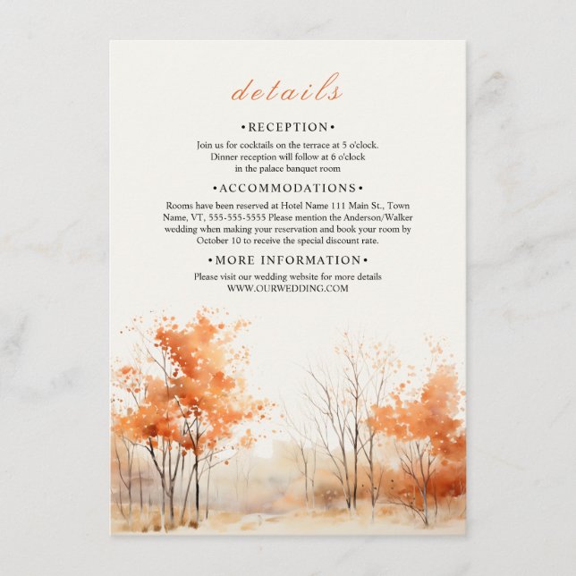 Fall Forest Landscape wedding Details Enclosure Card (Front)