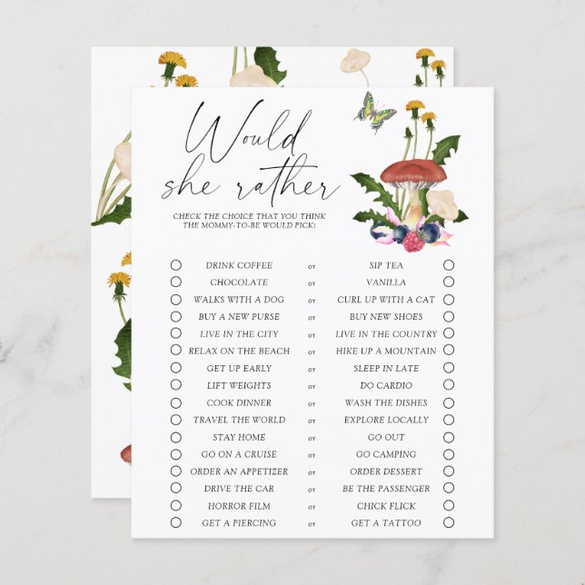 fall forest mushrooms - Would She Rather game (Front/Back)