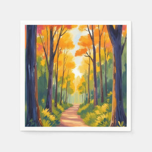 Fall Forest Path Autumn Foliage Watercolor Napkin