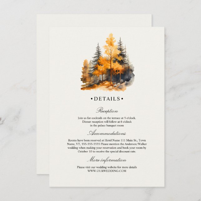 Fall Forest, Pine trees wedding Details Enclosure Card (Front/Back)