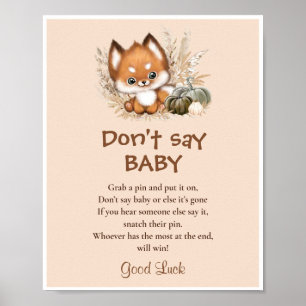 Fall Fox Baby Shower Don't Say Baby Game Sign