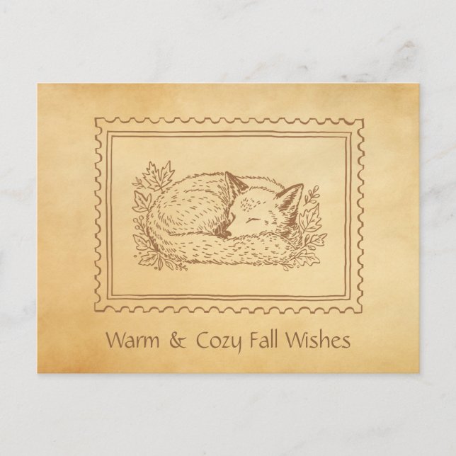 Fall Fox Stamp Frame Fall Greeting Postcard (Front)