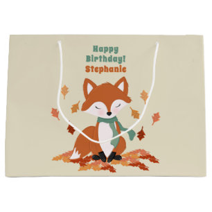 Fall Fox Woodland Birthday Large Gift Bag