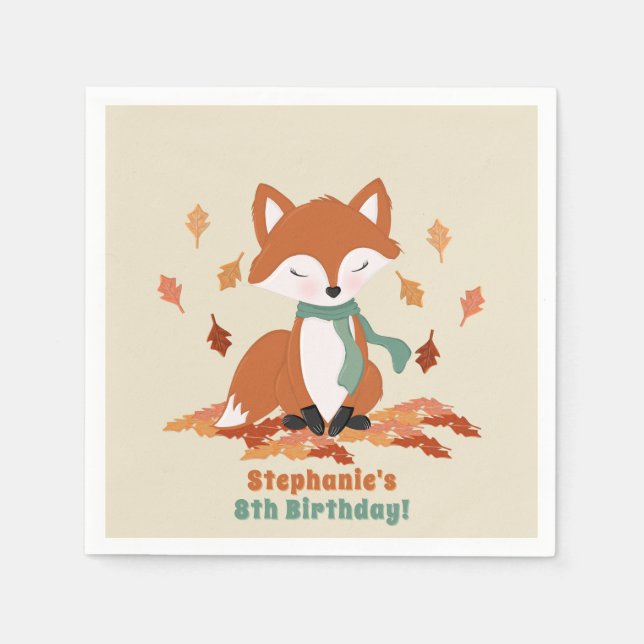 Fall Fox Woodland Birthday Napkin (Front)