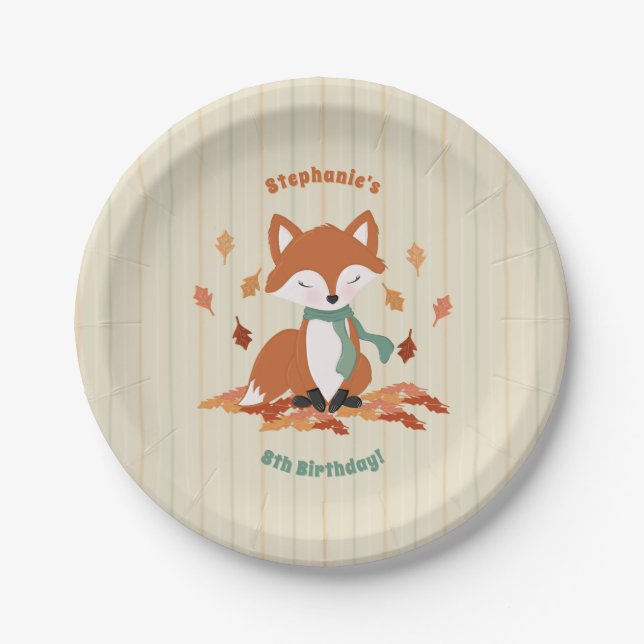 Fall Fox Woodland Birthday Paper Plate (Front)