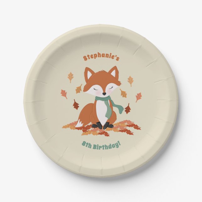 Fall Fox Woodland Birthday Paper Plate (Front)