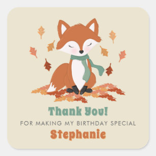 Fall Fox Woodland Birthday Square Sticker