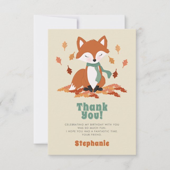 Fall Fox Woodland Birthday Thank You Invitation (Front)