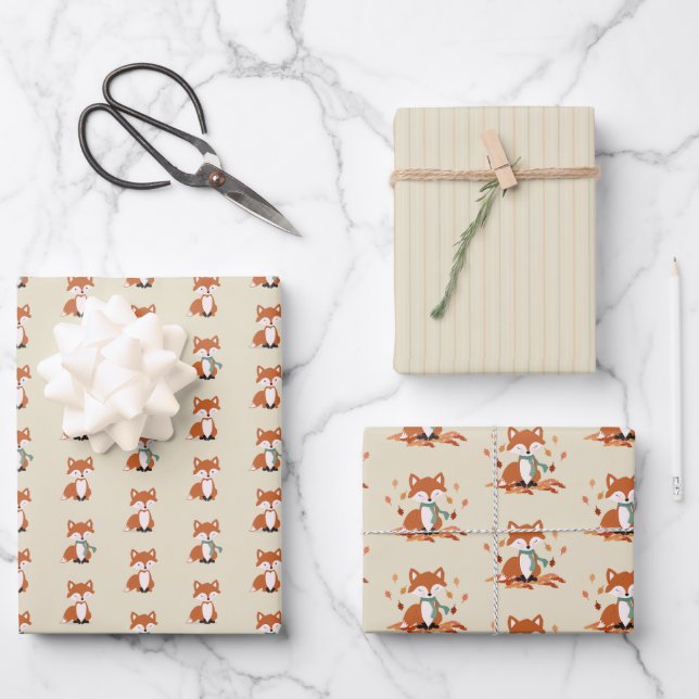 Fall Fox Woodland Birthday Wrapping Paper Sheet (Front)
