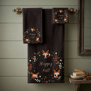 Fall Foxes with customisable text Bath Towel Set