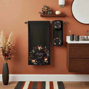 Fall Foxes with customisable text  Bath Towel Set