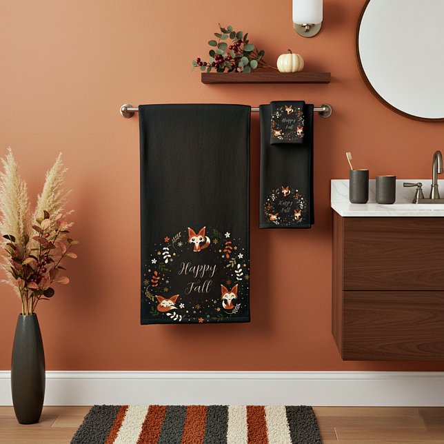 Fall Foxes with customisable text  Bath Towel Set (Creator Uploaded)