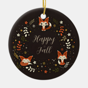 Fall Foxes with customisable text Ceramic Tree Decoration