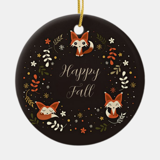 Fall Foxes with customisable text  Ceramic Tree Decoration (Front)