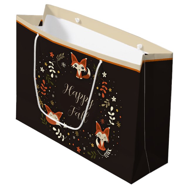 Fall Foxes with customisable text  Large Gift Bag (Front Angled)