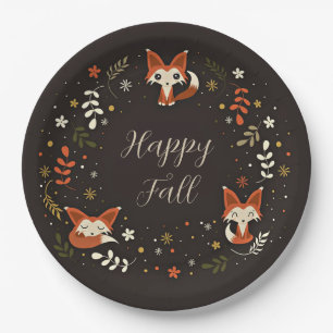 Fall Foxes with customisable text Paper Plate