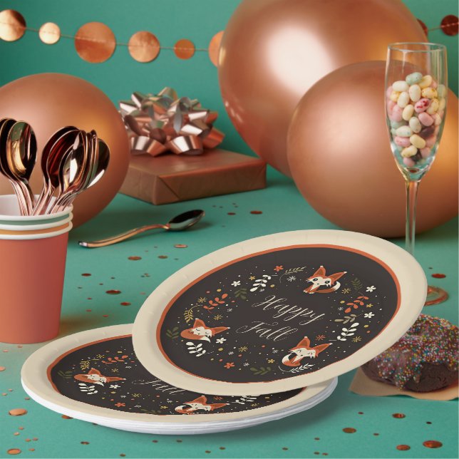 Fall Foxes with customisable text Paper Plates (Multi)