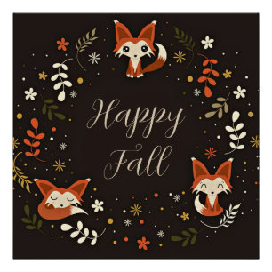 Fall Foxes with customisable text  Poster