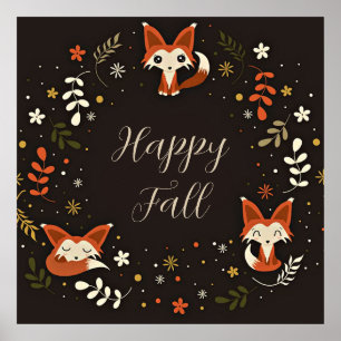 Fall Foxes with customisable text Poster