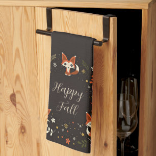 Fall Foxes with customisable text  Tea Towel