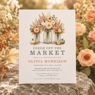 Fall Fresh Off the Market Floral Jar Bridal Shower Invitation