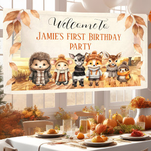 Fall Friends Cute Animals 1st Birthday Welcome Banner
