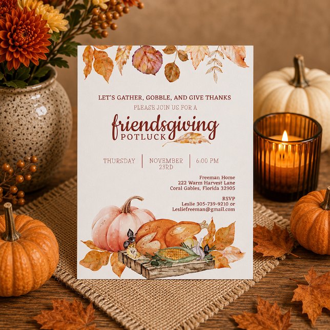 Fall Friendsgiving Dinner Invitation (Thanksgiving friendsgiving potluck invitation)