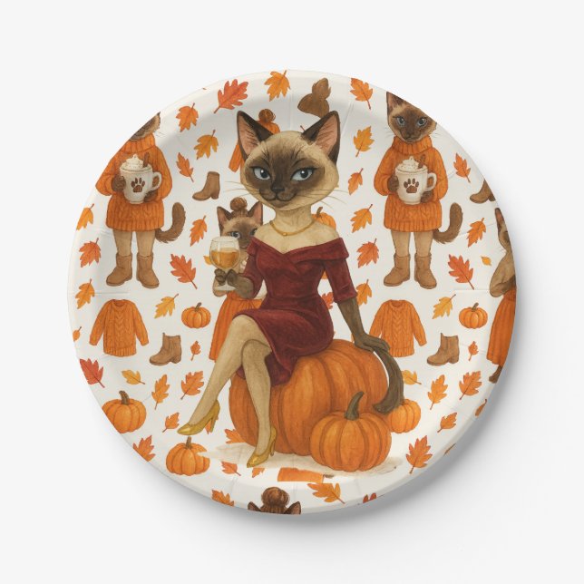 Fall Friendsgiving Fall Party for  Cat lovers Paper Plate (Front)