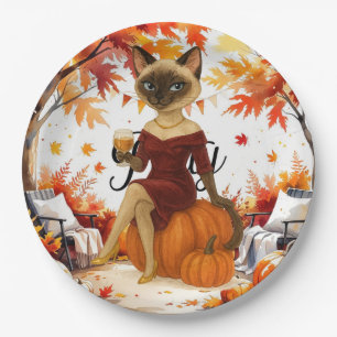 Fall Friendsgiving Fall Party for Cat lovers Paper Plate