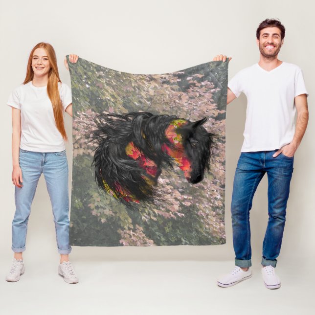 Fall Friesian Horse Fleece Blanket (In Situ)