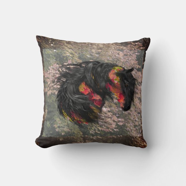 Fall Friesian Horse Throw Pillow (Front)