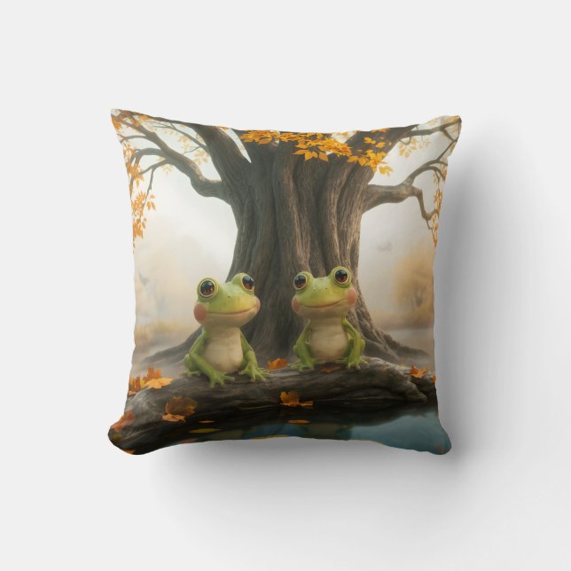 Fall Frogs Throw Pillow (Front)