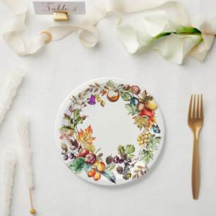 Fall Fruit & Butterfly Wreath Paper Plates