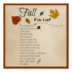 Fall Fun List Seasonal Autumn Harvest Activities Poster