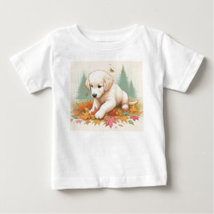 Fall Fun with a Golden Retriever Puppy  Baby T-Shirt